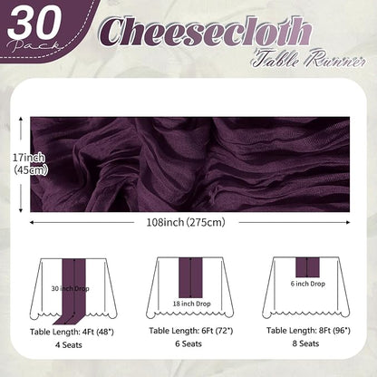 30 Pack Dark Purple Cheesecloth Table Runner 17 x 108 inch Cheese Cloth Table - Image 2