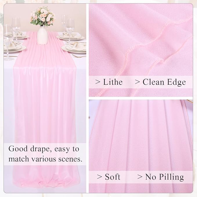 10FT Blushing Pink Chiffon Table Runner 30x120 Inches Spring Boho Sheer Fabric - Image 4