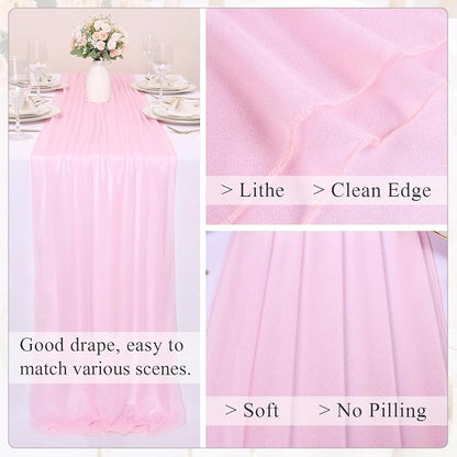 10FT Blushing Pink Chiffon Table Runner 30x120 Inches Spring Boho Sheer Fabric - Image 4