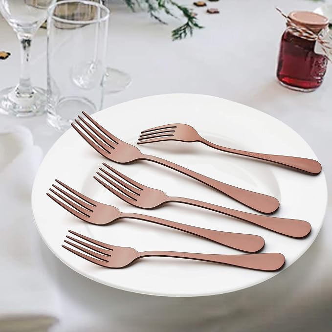 LIANYU Copper Silverware Flatware Set, 20 Piece Stainless Steel Cutlery Set | - Image 4