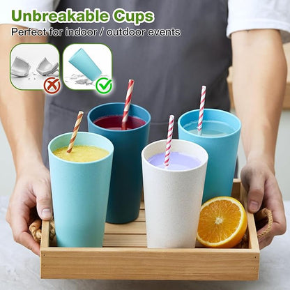 Hlukana Wheat Straw Cups Set of 8, 20 oz Unbreakable Drinking, Chip Resistant - Image 7
