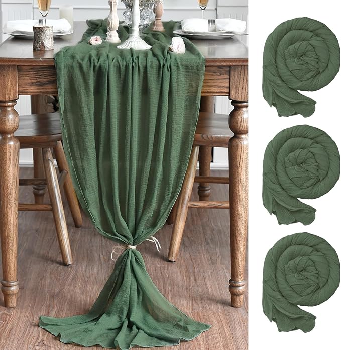 Artoid Mode Boho Forest Green Gauze 3 Pieces Wedding Table Runner, 120 Inch by ArtoidMode