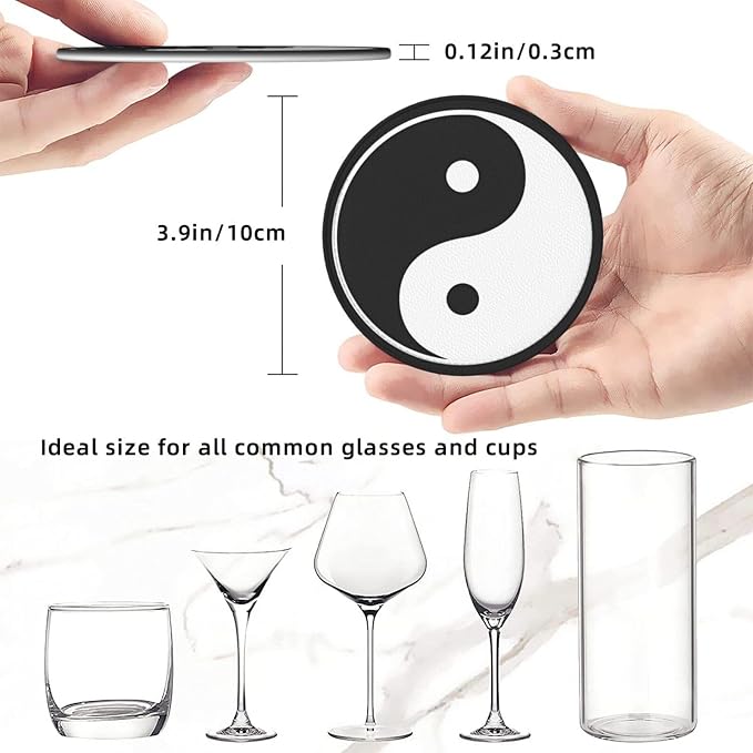 6 Pcs Funny Black and White Yin and Yang Leather Coasters - Image 8