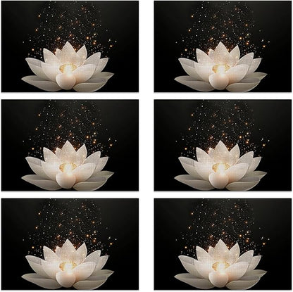 Placemats Set of 6 Lotus Flower Place Mats Washable Kitchen Dining Linen Table Mats Stain Heat, for Home Party Indoor 12x18 in