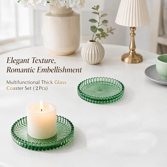 2 Pcs Drink Coasters, Modern Clear Glass Coaster Set, Crystal Coasters Round - Image 6