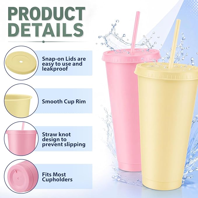 Skylety 24 Pcs Pink and Green Plastic Cups - Image 3