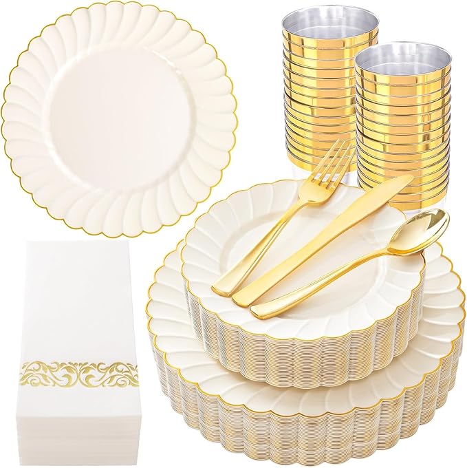 YOUBET 175PCS Ivory Scalloped Plastic Plates by YOUBET