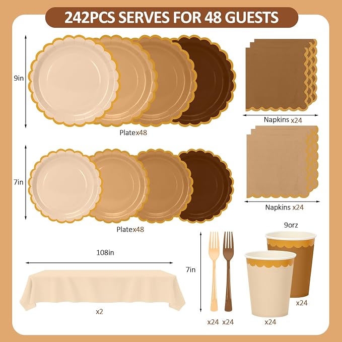 Brown Plates and Napkins Party Supplies - Image 2