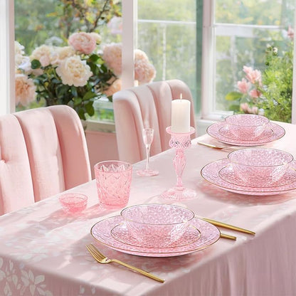 30 Pack 12 Ounce Pink Plastic Bowls Hammered Clear Bowl - Image 6