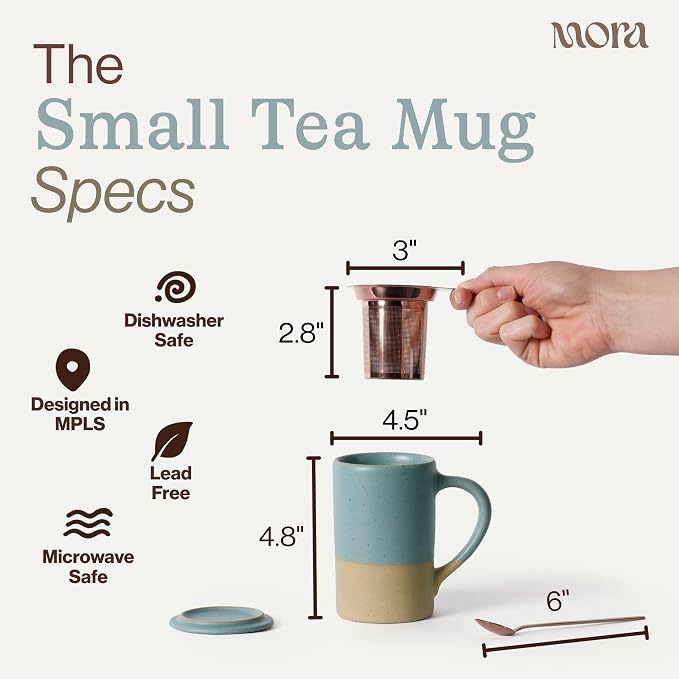 MORA Ceramics Tea Cup with Loose Leaf Infuser, Spoon and Lid, 12 oz, Microwave - Image 2