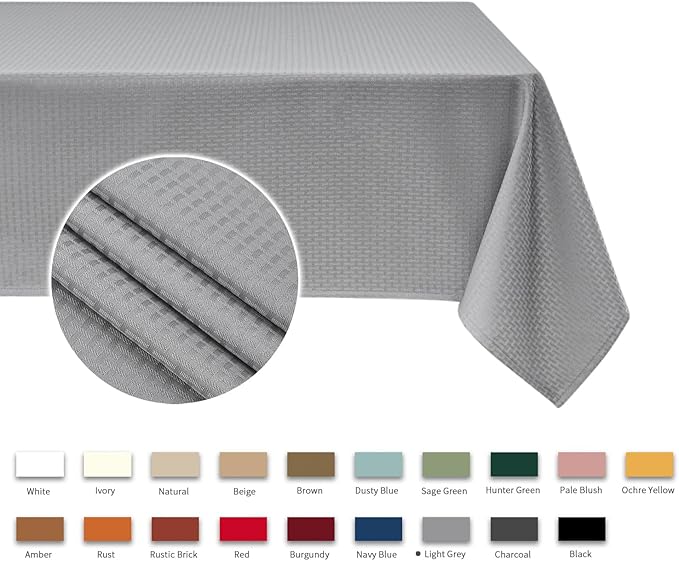 maxmill Rectangle Tablecloth Weaved Pattern Waterproof Spillproof Wrinkle Free Table Cloth, Kitchen Dining Tabletop Decoration, Fabric Table Cover for Holiday Parties, 52 x 70 Inch, Light Grey