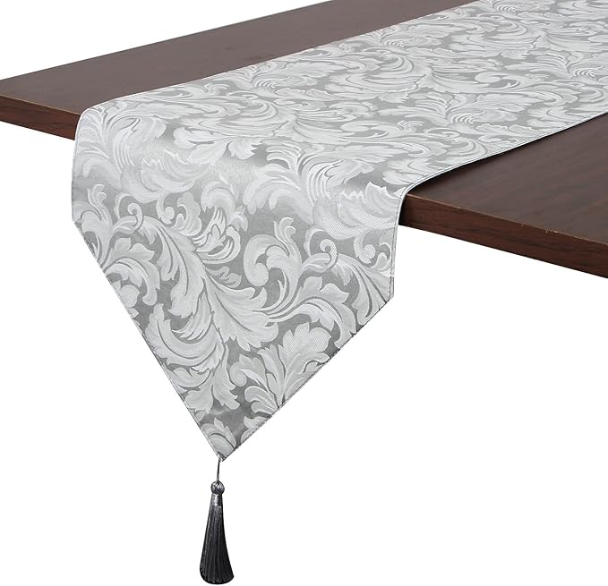 EHouseHome Jacquard Damask Reversible Silver Grey Table Runners by EHouseHome