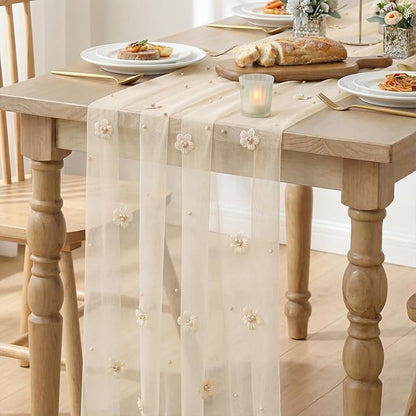 Artoid Mode Flower Pearl Peach Gauze Table Runner 10FT, Seasonal Sheer Dining - Image 3