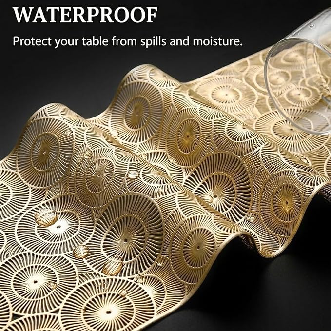 FAVE Gold Small Table Runner 36 Inch Dresser Vinyl Runner | Heat Resistant - Image 4