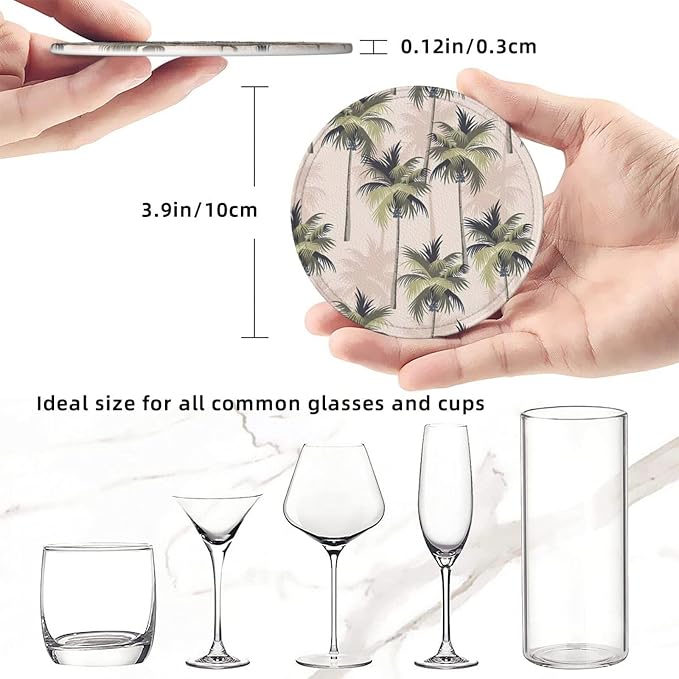 6 Pcs Palm Tree Tropical Plant Silhouette Leather Coasters - Image 8