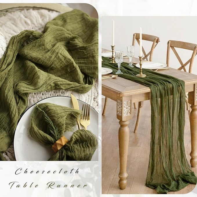 12 Pieces 10FT Olive Green Cheesecloth Table Runner Boho Gauze Fabric Runner - Image 5