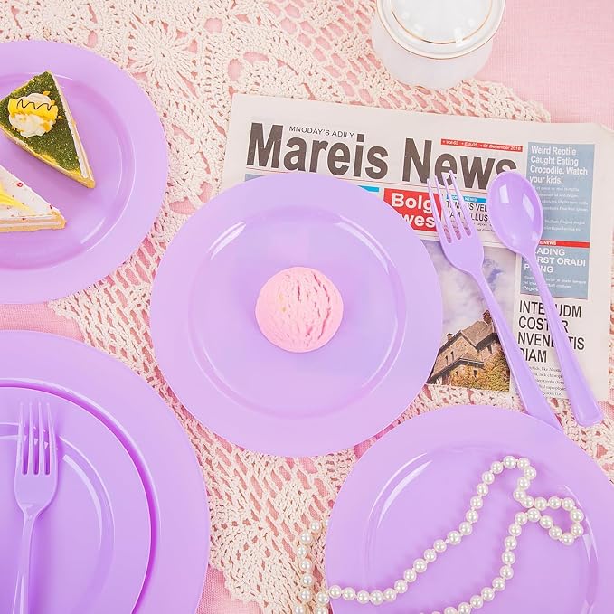 KIRE 150 PCS Purple Plastic Plates - Image 7