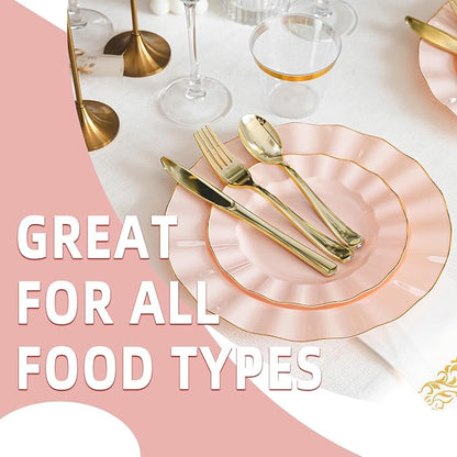120PCS Blush Pink Plastic Plates, Wavy Plates - Image 6