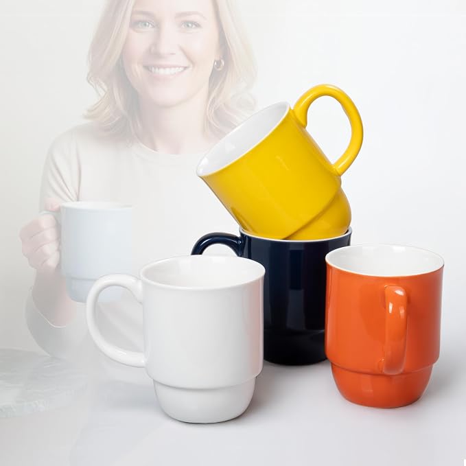 Stackable Porcelain Coffee Mug Set of 4 – 20oz Jumbo Capacity, Space-Saving by Unknown