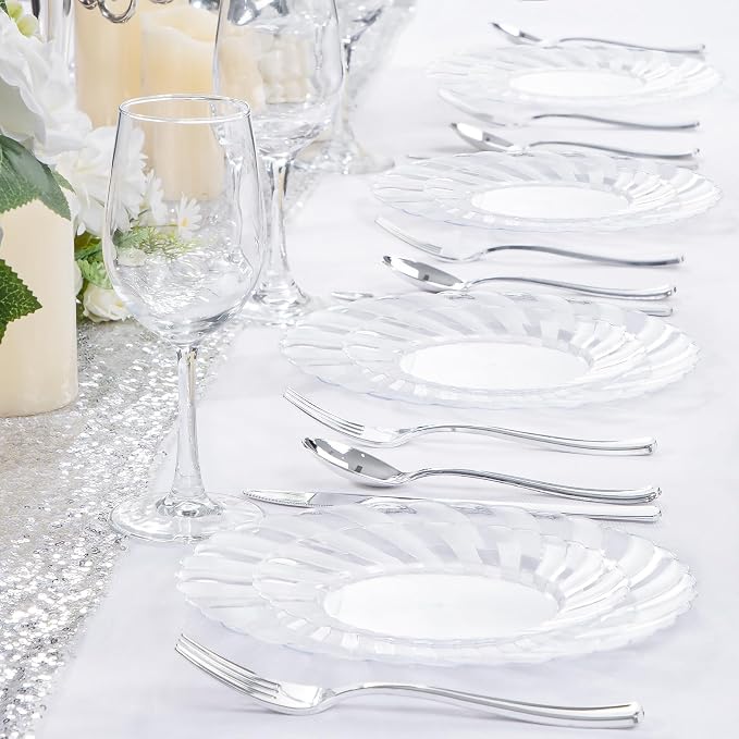 U-QE 100 Pieces Clear Plastic Plates - Image 7