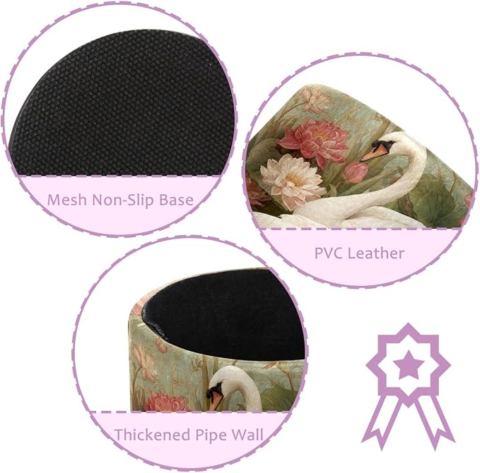 White Swan and Vintage Flowers Leather Pen Holder - Image 2