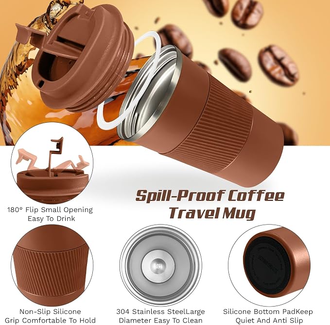 Vacuum Insulated Stainless Steel Travel Coffee Mug, Leak Proof Cup - Image 3