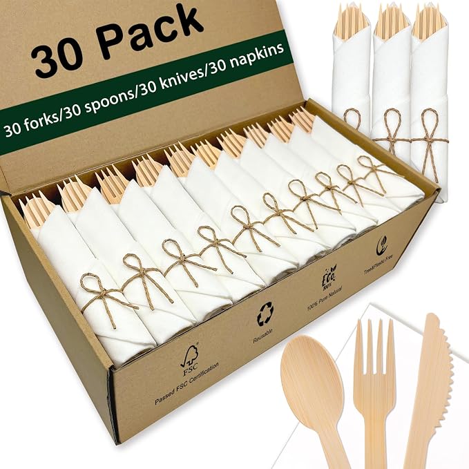 Pre Rolled Bamboo Silverware Set by Unknown