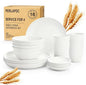 Wheat Straw Plates and Bowls Sets of 16，Unbreakable Dinnerware Sets for 4, Microwave & Dishwasher Safe Kids Dish Set for Kitchen, Outdoor, Camping, Party, RV- White