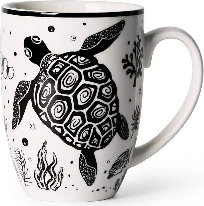 Cute Gifts 16 oz Coffee Mug Sea Turtle and Octopus, Funny Boho Tea Mugs by Smilatte