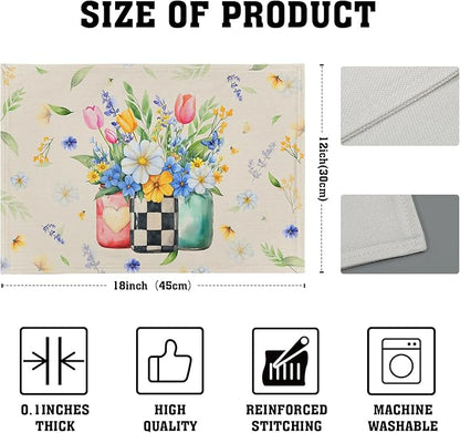 Giwawa Spring Flower Vases Placemats Set of 4 Watercolor Floral Mason Jar Place Mat 12x18 Inch Wildflower Botanical Plant Table Mats Heat Resistance for Kitchen Dining Party Picnic Decor