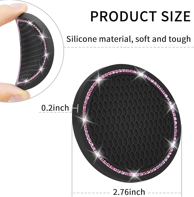 4 Pack Car Coasters, Universal Vehicle Bling Car Coaster, Cute Rhinestone - Image 5