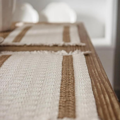 Boho Placemats Set of 4, 12x18 Inch Natural Cotton Burlap and Kitchen Woven - Image 2