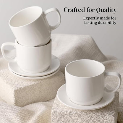 DOWAN 12oz Coffee Mugs, Cappuccino Cup and Saucer Set of 4, Tea Cups - Image 8