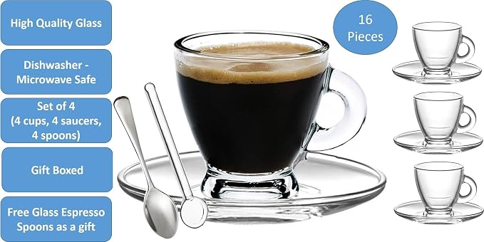 BOHEM'S Espresso Cups, 3.2 oz Small Demitasse Clear Glass Espresso Drinkware - Image 6