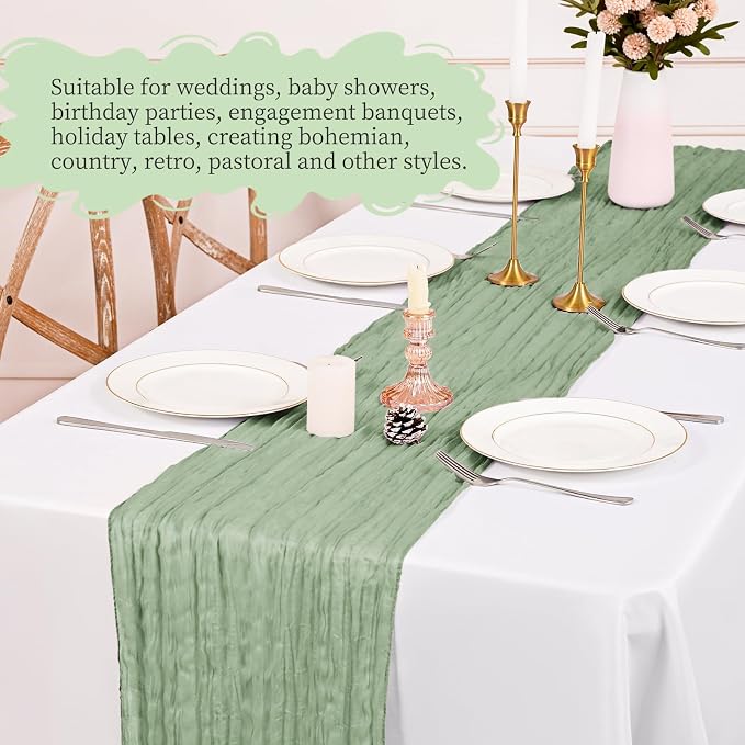 8 Pack Sage Green Table Runner 17 x 108inch Cheesecloth Table Runner Boho Gauze - Image 6