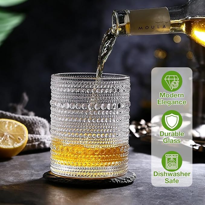 Hlukana Vintage Hobnail Drinking Glasses Set of 8, 12 oz Highball Glasses & 10 - Image 4