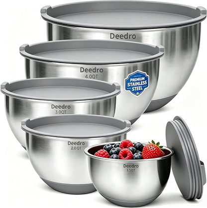 Deedro Mixing Bowls with Airtight Lids, Stainless Steel Mixing Bowls Set | by Deedro