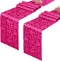 2 Pack Hot Pink Damask Satin Table Runner 12 x 108 Inch | Bright Smooth Damask by Eychei