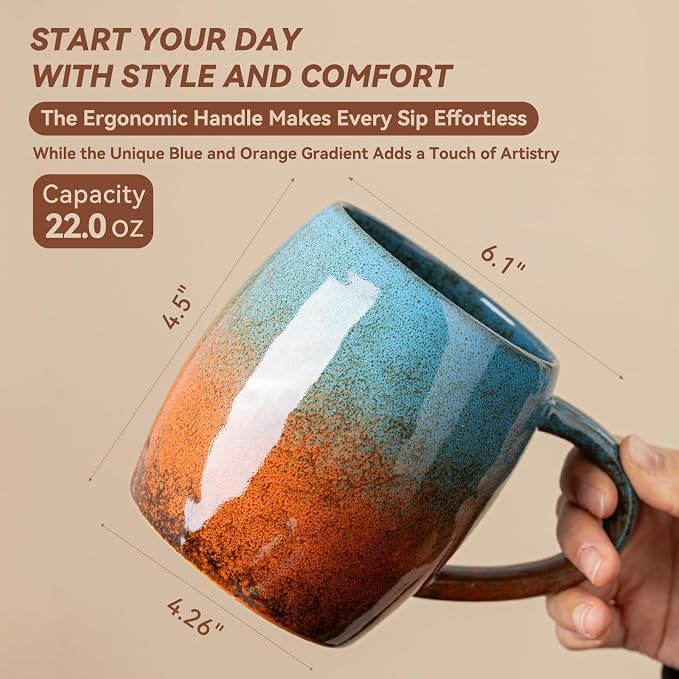 Handmade 22oz Ceramic Coffee Mug, Ergonomic Large Handle, Ideal Gift - Image 7