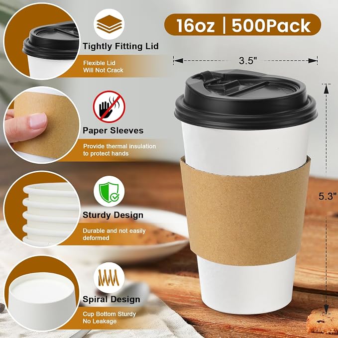 Lamosi 500 Pack 16 oz Disposable Coffee Cups - Image 2