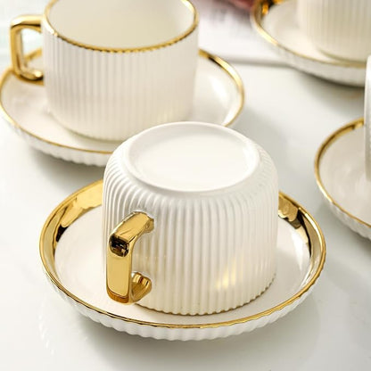 LETAOTAO Cappuccino Cups with Saucers, 8oz Ceramic Coffee Cups with Saucers Set - Image 6