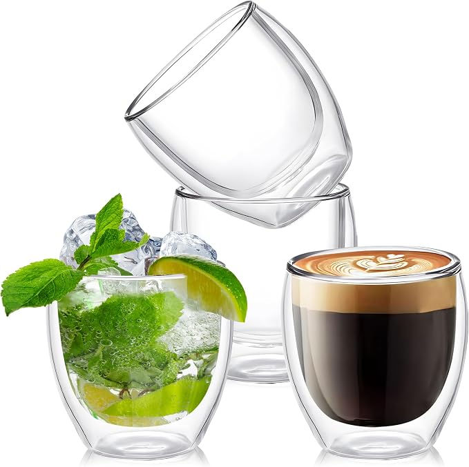 YMMIND Set of 4 Double Walled Glass Coffee Mugs 3 Ounces Insulated Layer Coffee by YMMIND