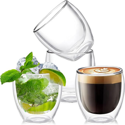 YMMIND Set of 4 Double Walled Glass Coffee Mugs 3 Ounces Insulated Layer Coffee by YMMIND