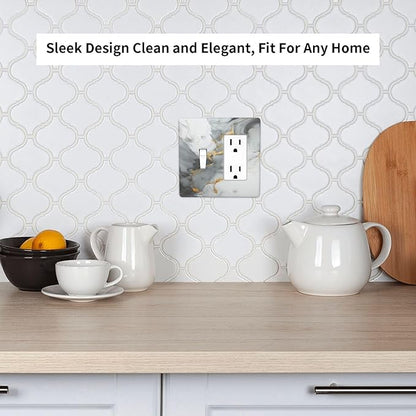 Light Switch Cover Gray/Gold Marble Abstract Modern Luxury 2 Gang Toggle Rocker Combo Socket Cover Wall Plates Decorative Switch Plates and Outlet Covers for Bathroom Bedroom Decor