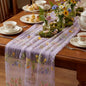 Purple Floral Table Runner 10ft Embroidery Tulle Spring Wildflower Gauze Table by Windkream