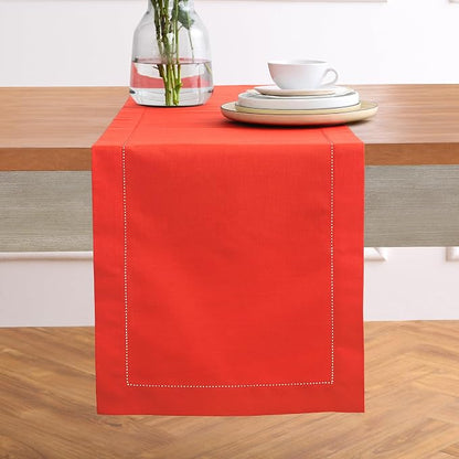 Solino Home Cotton Linen Dining Table Runner Poppy Red Woven, 14 x 72 in | by SolinoHome
