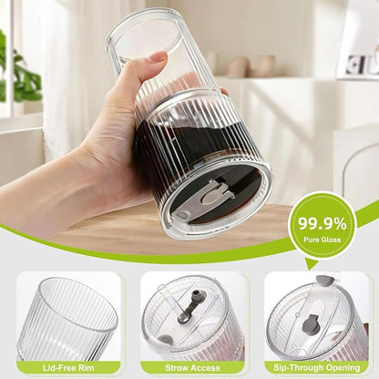 4pcs Ribbed Glass Tumbler with Straw and Lid - 20oz Reusable Iced Coffee Cups - Image 3