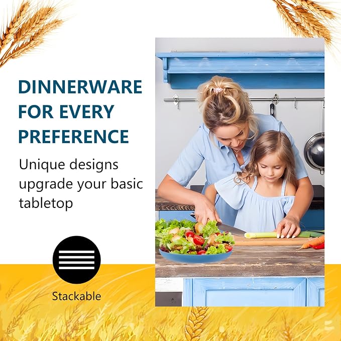 Rubtlamp 16pcs Wheat Straw Dinnerware Set, Unbreakable Plates And Bowls Sets of - Image 5
