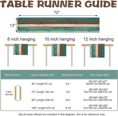 Vintage Farmhouse Wood Texture Dining Table Runner, Retro Rustic Teal | Brown - Image 3