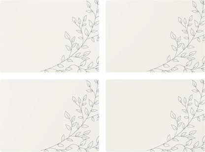 Royalty Art Creamy White Boho Placemats, 4 Pc. Set, Non-Slip Cork Backed, Wipeable Heat Resistant Surface for Kitchen and Dining Table Protection, Cute Floral Pattern for Farmhouse or Rustic Decor